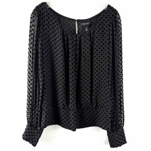 Polka Dot Black Velvet Burnout Blouse Sz 12 Career Office Siren Sheer Twee